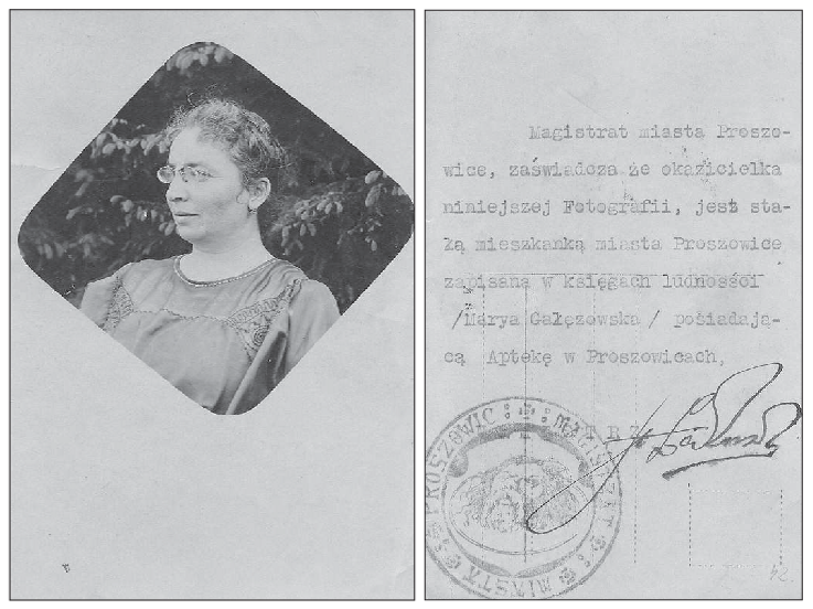 Dokument tożsamości Marii Gałęzowskiej wykonany po 1918 r. Widnieje na nim podpis pierwszego po odzyskaniu przez Polskę niepodległości burmistrza Proszowic Stanisława Łakomskiego (źródło: Internet)
