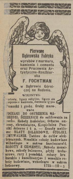Iskra, nr 216, 16.09.1922 - reklama zakładu Fochtmana